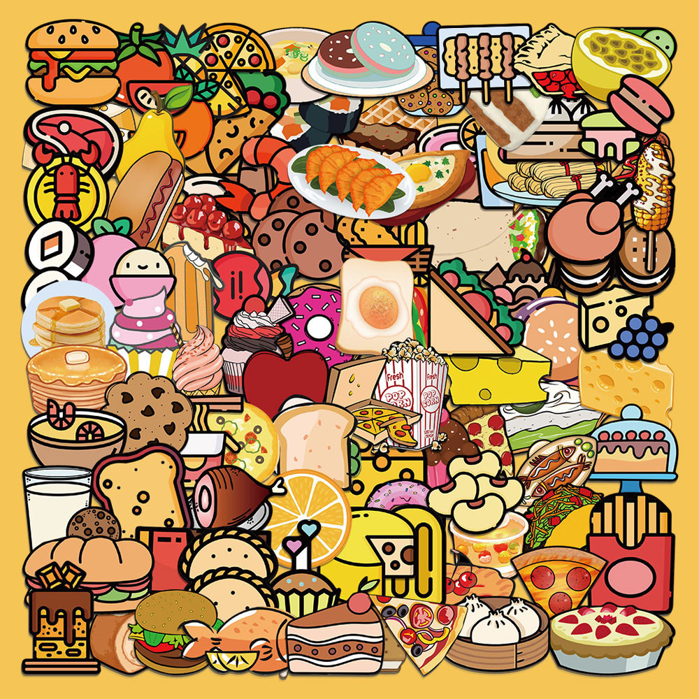 100张卡通食物贴纸笔记本电脑水杯手机壳厨房装饰防水diy贴画