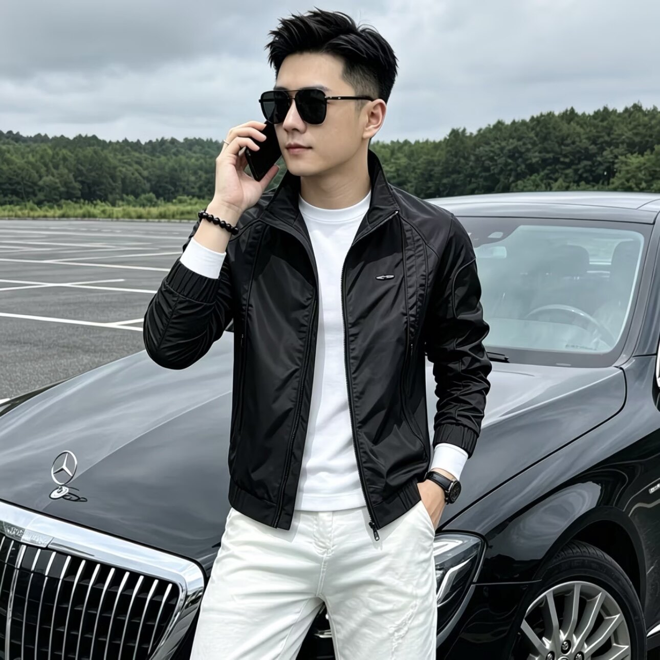 新款气质个性男士百搭春秋休闲韩版修身立领外套时尚潮流夹克帅气