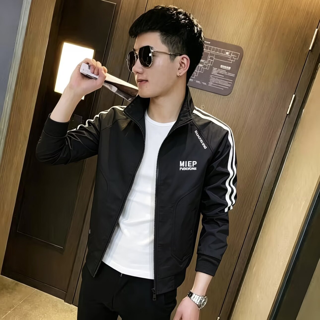 新款气质个性男士百搭春秋休闲韩版修身立领外套时尚潮流夹克帅气