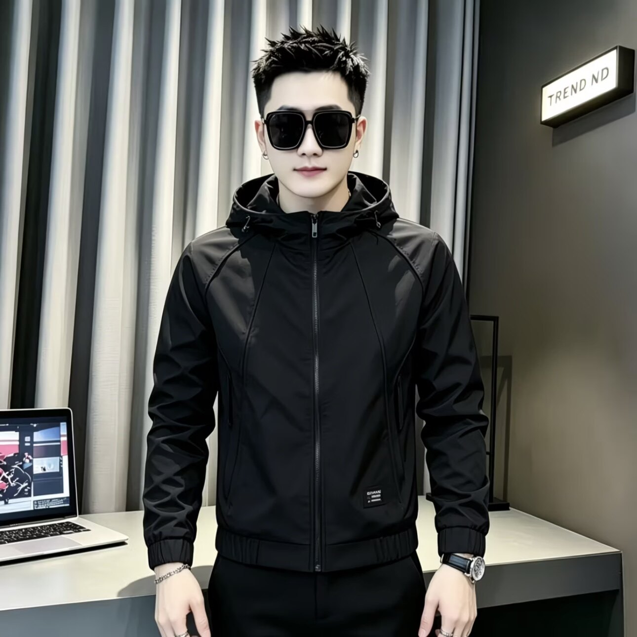 新款连帽夹克男士外套百搭修身显瘦气质个性小众春秋款男士外套潮