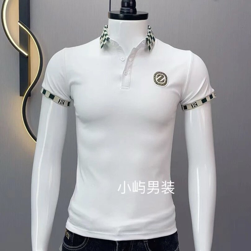 2025新款男士短袖T恤夏季时尚韩版修身翻领休闲百搭帅气潮流上衣.