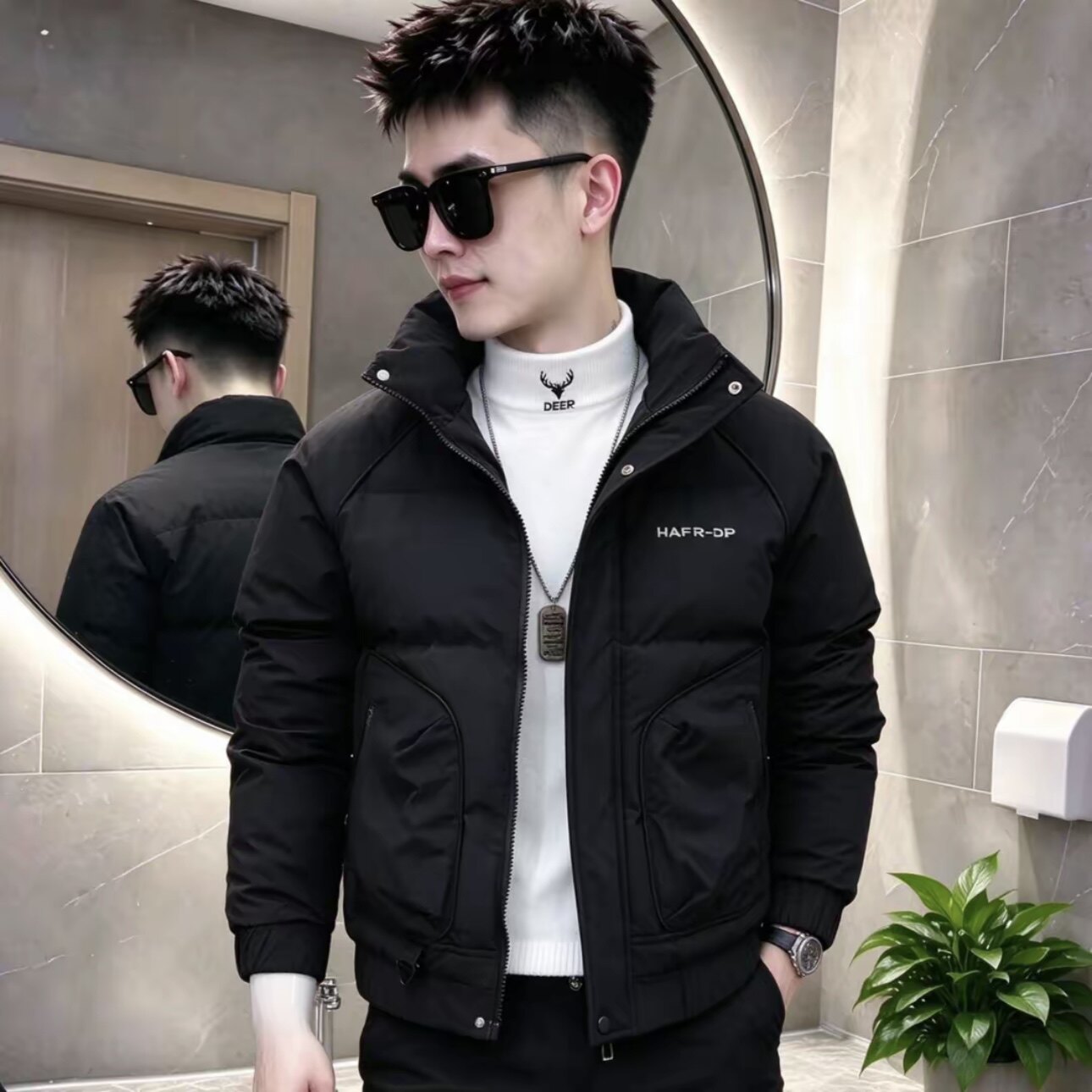 男士立领修身休闲保暖新款棉服外套气质个性休闲风冬季款时尚加厚