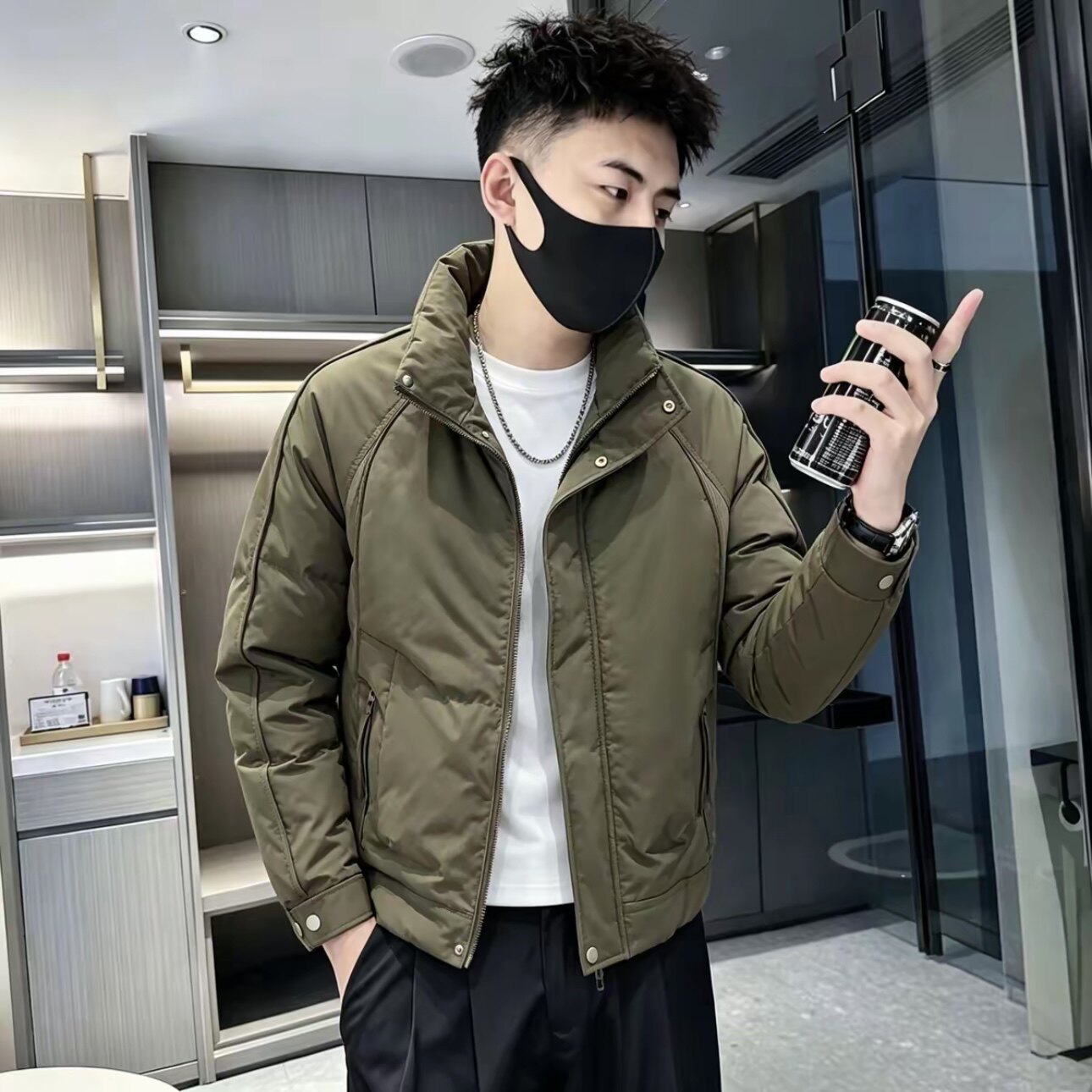 男士立领修身休闲保暖新款棉服外套气质个性休闲风冬季款时尚加厚