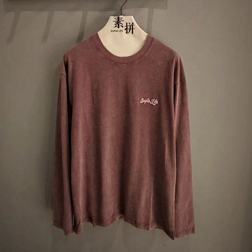 素拼男装秋季新款特宽长袖T恤复古做旧街头印花SPACT535100BM