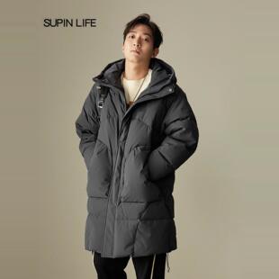 素拼男装冬季新款羽绒服长款外穿鸭绒连帽保暖青春流行中长款