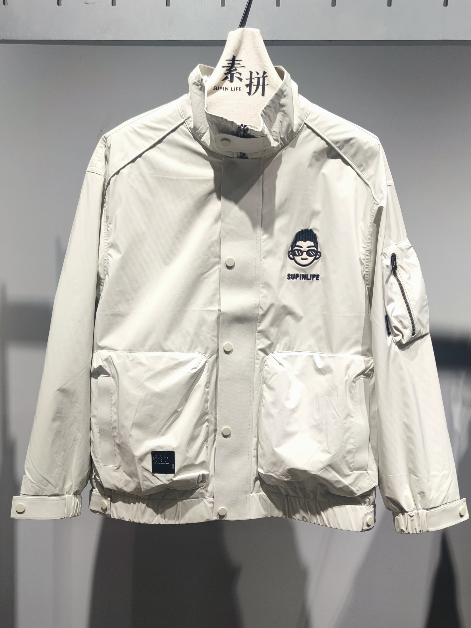 素拼立领春秋宽松设计外衣