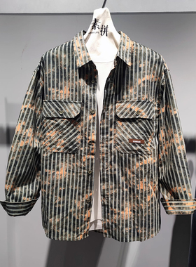 素拼男装春秋季新款长袖衬衫条纹设计感宽松百搭SPACS335026AM