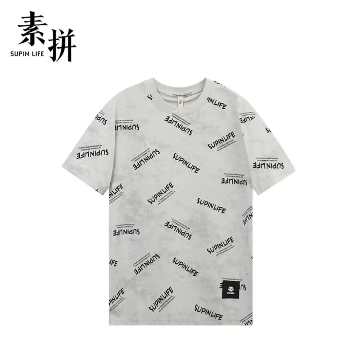 素拼男装D夏季新款短袖T恤男潮印花炸街宽松圆领SPADT423248AM