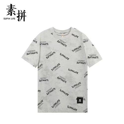 素拼男装D夏季新款短袖T恤男潮印花炸街宽松圆领SPADT423248AM