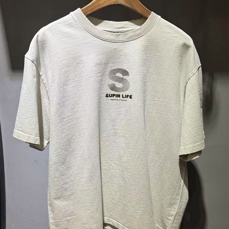 素拼男装夏季新款短袖T恤特宽复古做旧扎染纯棉SPADT523003AM