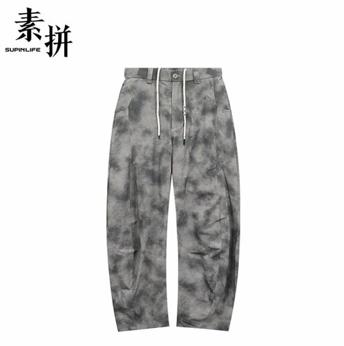 素拼男装2026夏季新款休闲裤直筒裤长裤扎染宽松SPBXK523327AM