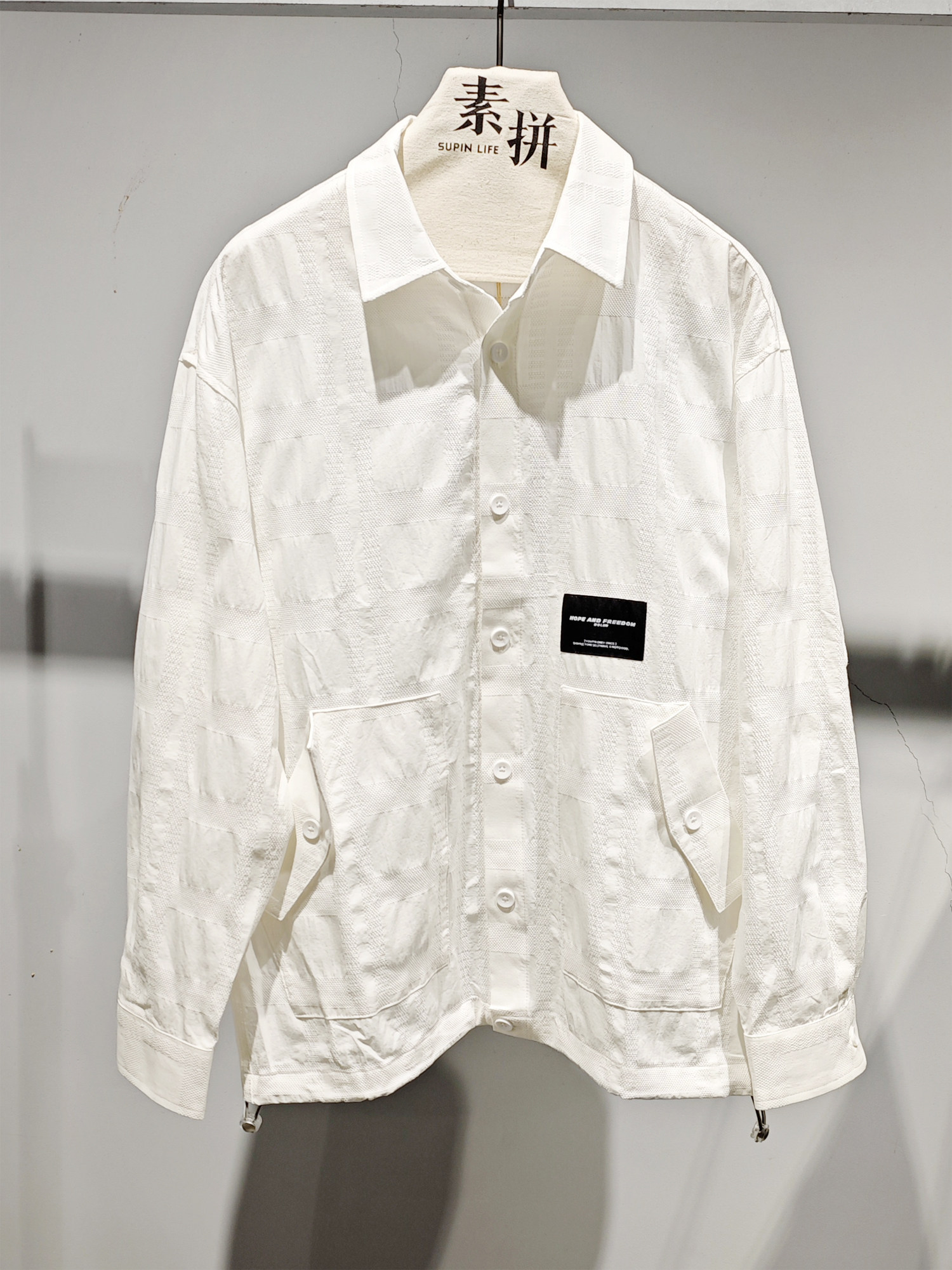 素拼男装D夏季新款长袖衬衫潮牌纯棉宽松质感痞帅百搭薄款