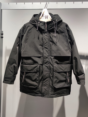 素拼男装青春流行连帽中长鹅绒