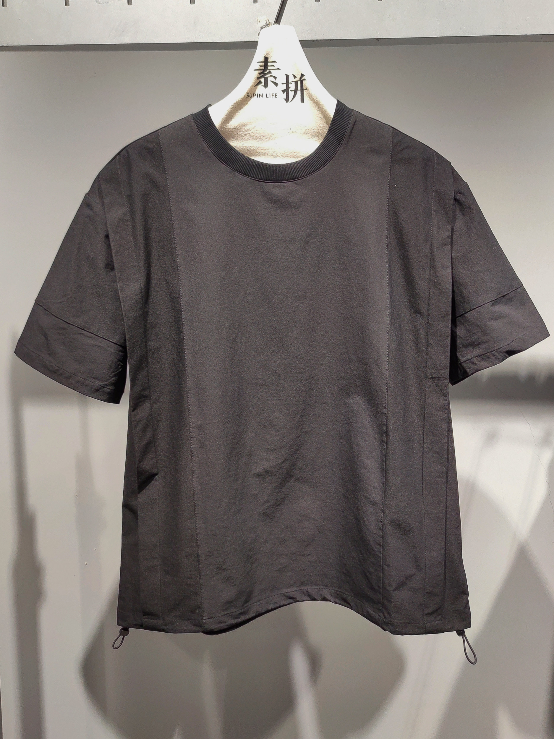 素拼男装2024夏季新款短袖t恤黑标速干凉感科技双褶皱宽松体恤