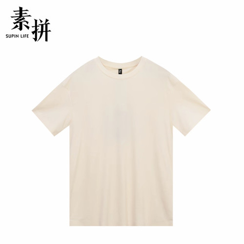 素拼男装D夏季新款T恤纯棉休闲风宽松纯色短袖杏色SPADT423001AM