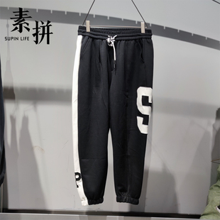 潮牌印花ins小脚运动裤 素拼男装 休闲裤 春季 SPMBXK210182B 新款