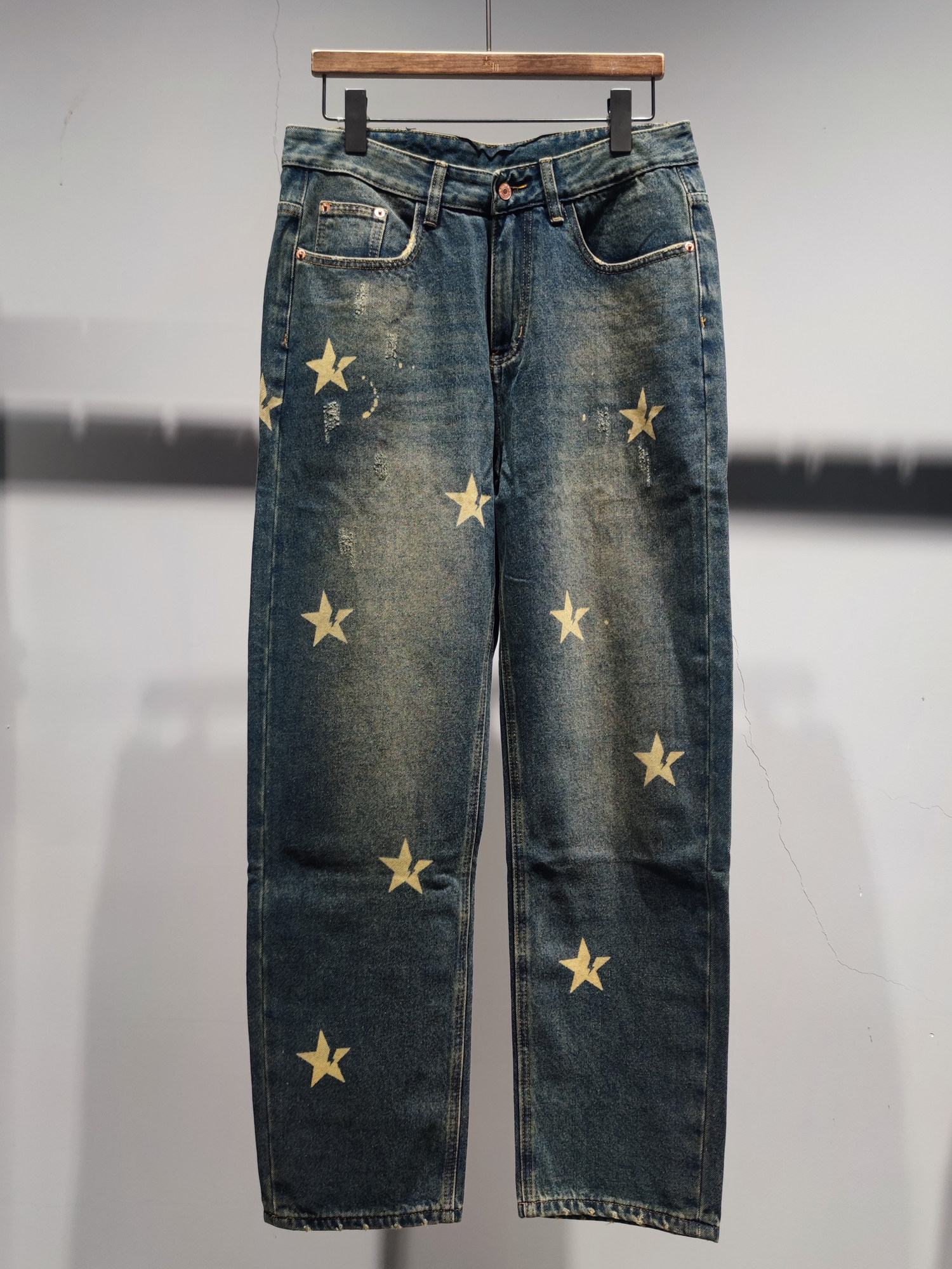 素拼男装冬季新款牛仔裤潮牌星型痞帅炸街水洗棉弹丹宁长裤