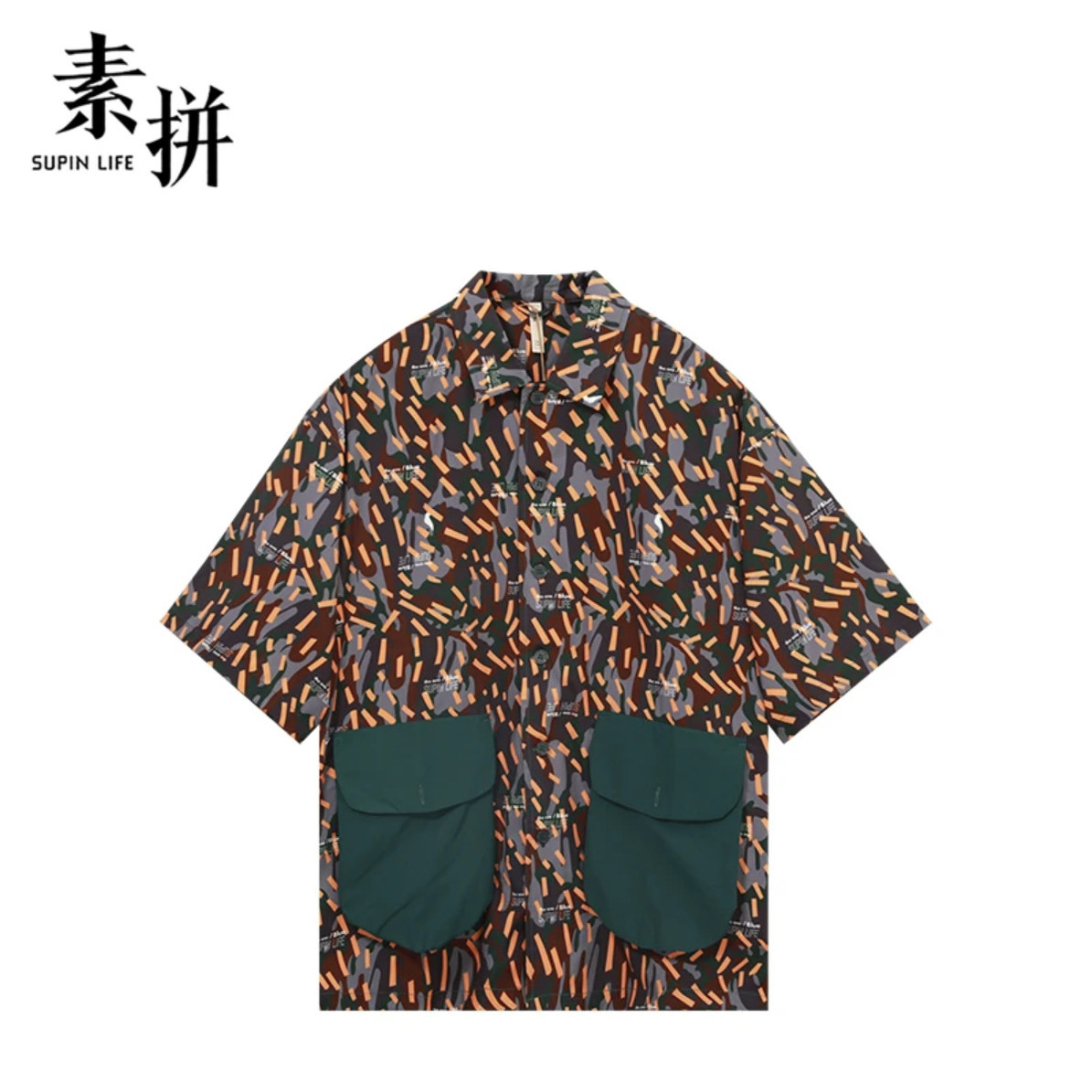 素拼男装k夏季新款短袖衬衫潮牌炸街特宽街头风小众SPACS323270AM