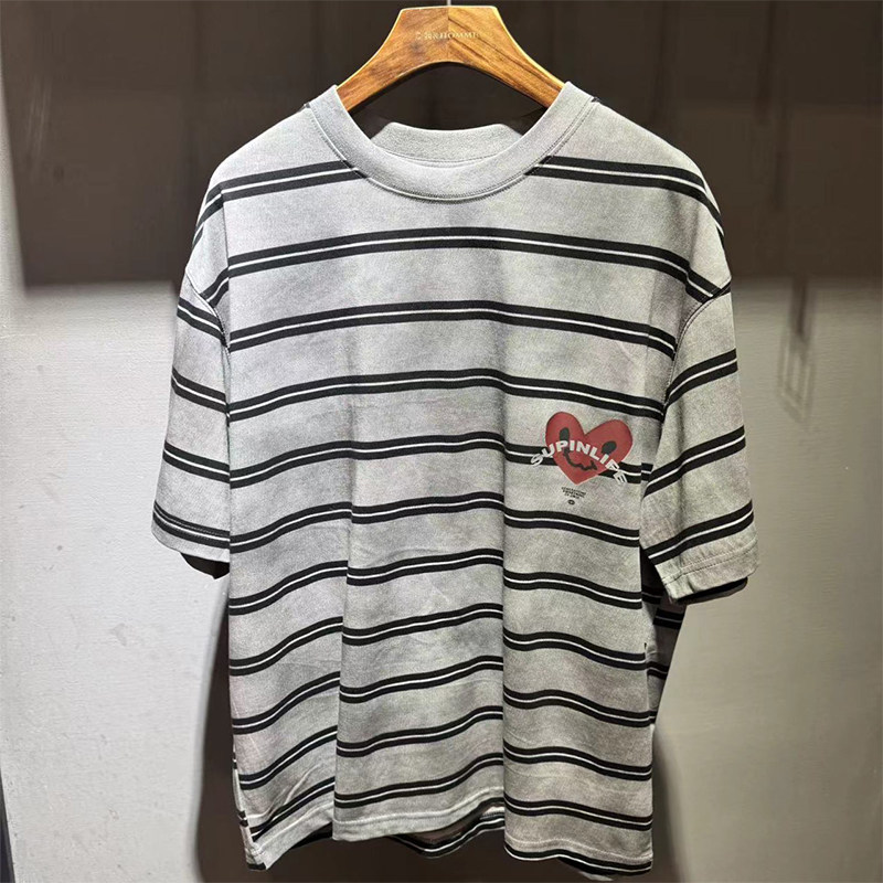 素拼男装夏季新款短袖T恤条纹心形痞帅宽松SPADT523004BM