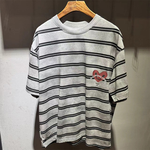 素拼男装夏季新款短袖T恤条纹心形痞帅宽松SPADT523004BM