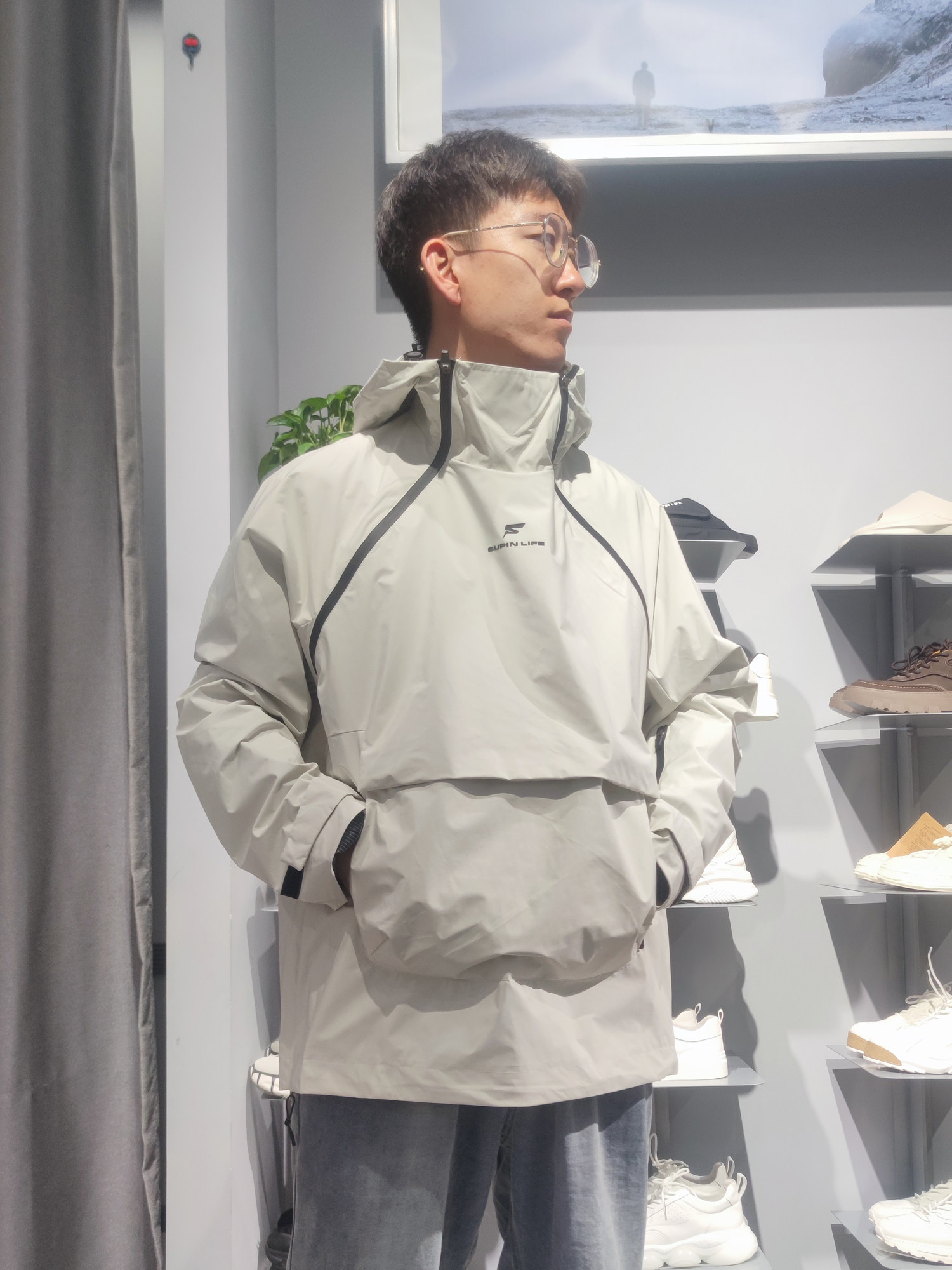 素拼连帽春秋宽松套头