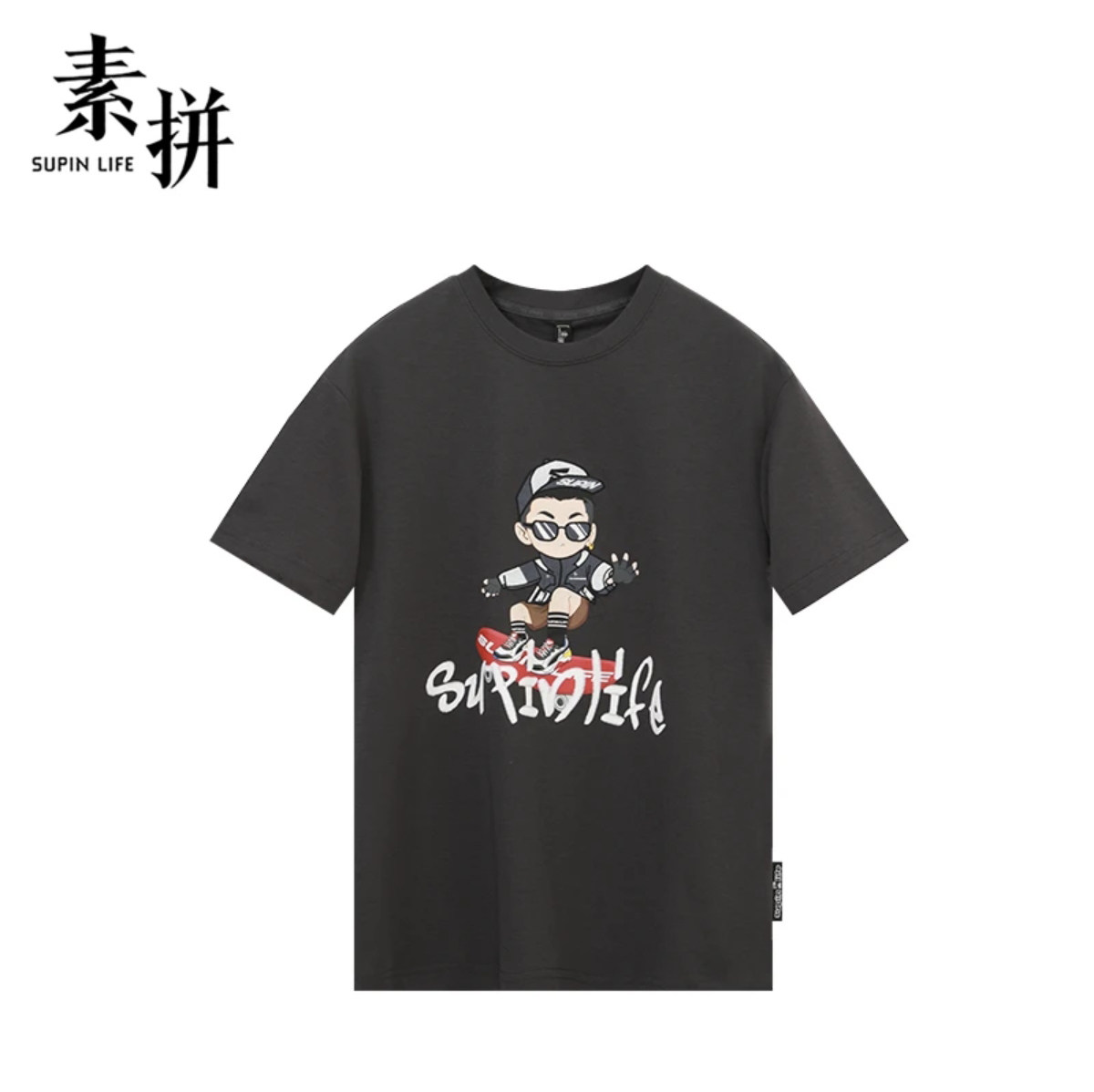 素拼男装夏季新款短袖T恤黑标5A刺绣宽松圆领SPADT423089BM
