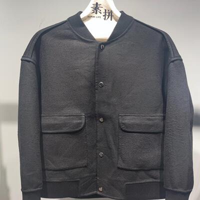 素拼棒球领春秋宽松羊毛毛呢