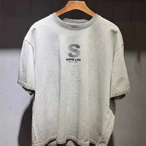 素拼男装夏季新款短袖T恤特宽复古做旧扎染纯棉SPADT523003BM