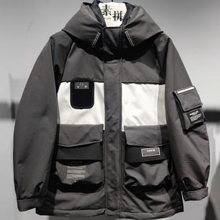痞帅连帽工装 素拼男装 羽绒服鹅绒中长款 新款 户外保暖 冬季