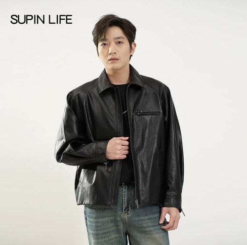 素拼男装D秋季新款夹克短款仿皮PU设计感外套SPAWT511025AM1