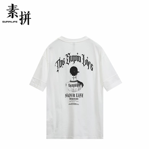 素拼男装夏季新款T恤短袖休闲风宽松型印花百搭休闲SPADT523227AM