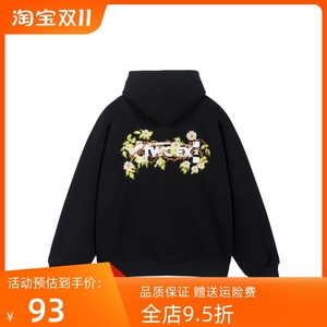 TWOEX2 美式复古荆棘蔷薇花卉字母Logo印花宽松休闲卫衣 男女同款