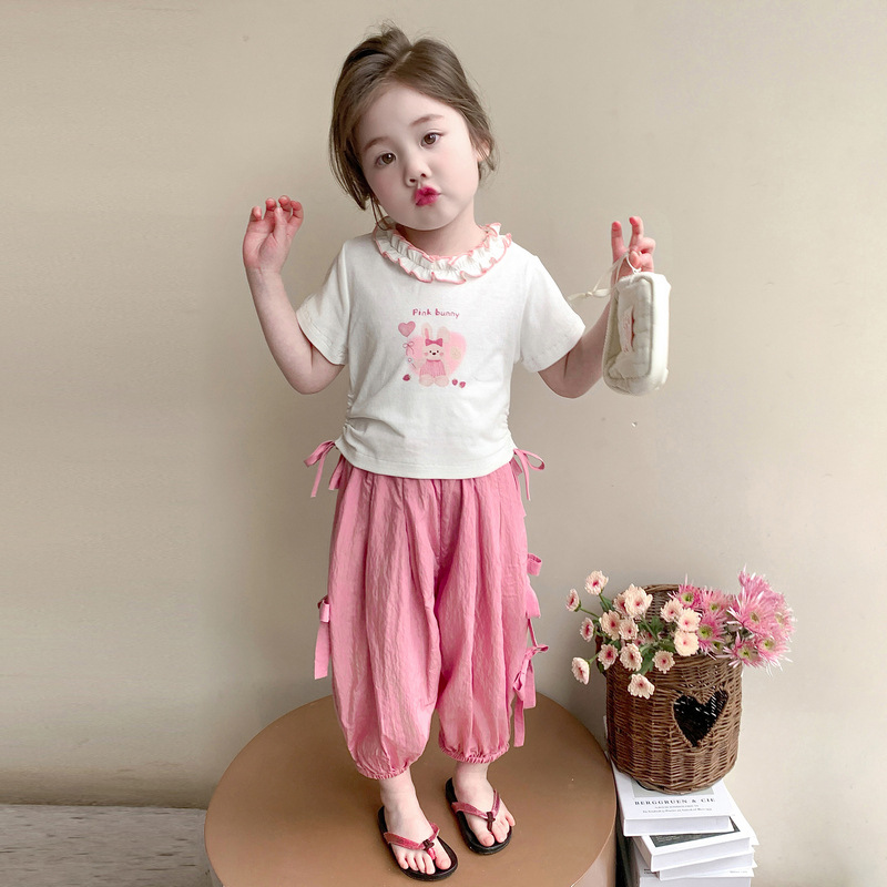 女小童夏季套装2025新款女宝宝兔子短袖夏装小女孩洋气长裤两件套