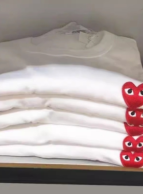 日系T恤男女款儿童白色爱心刺绣短袖纯棉情侣亲子装半袖班服潮牌
