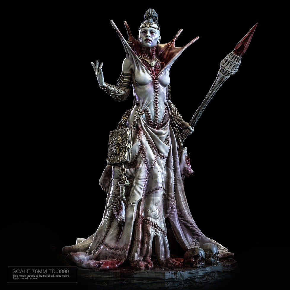 76mm zbboy监制 恐怖血魔女王 树脂兵人 白模 td-3899