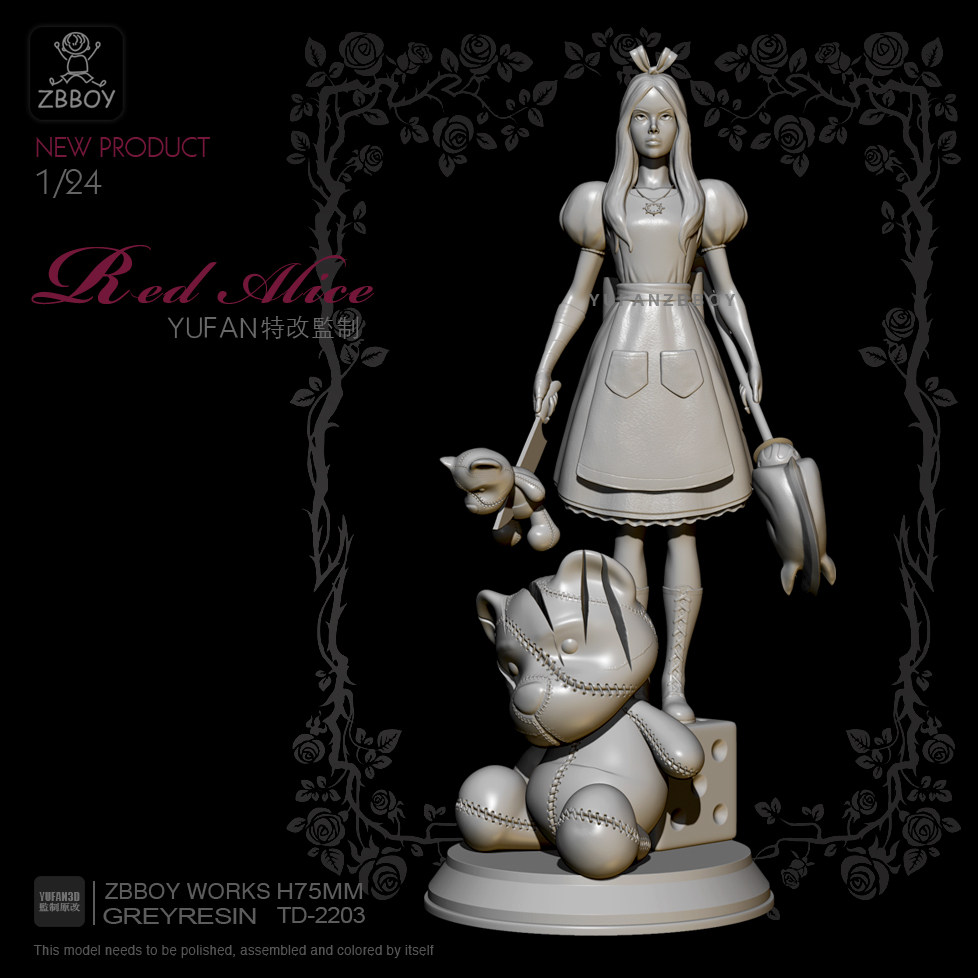 1/24(75mm) 血色暗黑爱丽丝 树脂兵人手办 白模 td-2203
