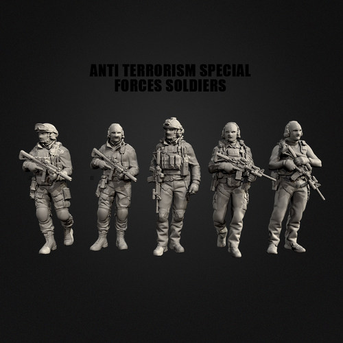 人高 25mm 50mm 反恐部队 (5人) 树脂兵人 白模 TD-7855/3D
