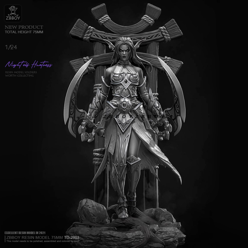 75mm zbboy监制 暗夜精灵女猎手  树脂手办 女兵人 白模 td-2803