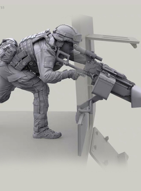 1/35 50mm 现代士兵带武器 树脂手办 兵人 白模(原特)  A-1581