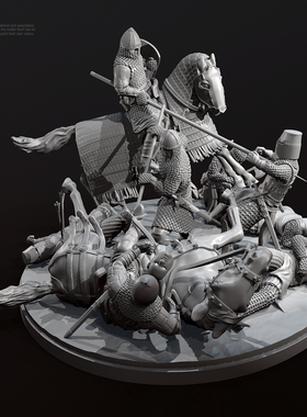 人高 38mm 50mm 中世纪之战(2骑士6步兵) 树脂白模 TD-6293/3D