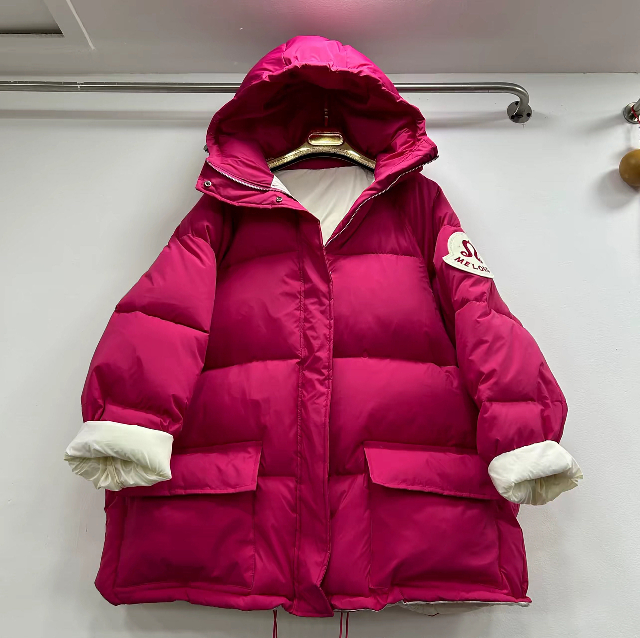 撞色胖mm2024冬季新款韩版宽松大码棉服女中长款连帽加厚保暖外套