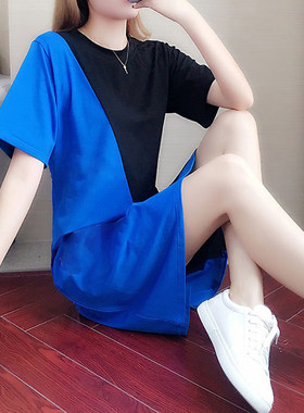 夏季新款女装显瘦慵懒风韩版运动时尚宽松短袖T恤裙子休闲连衣裙