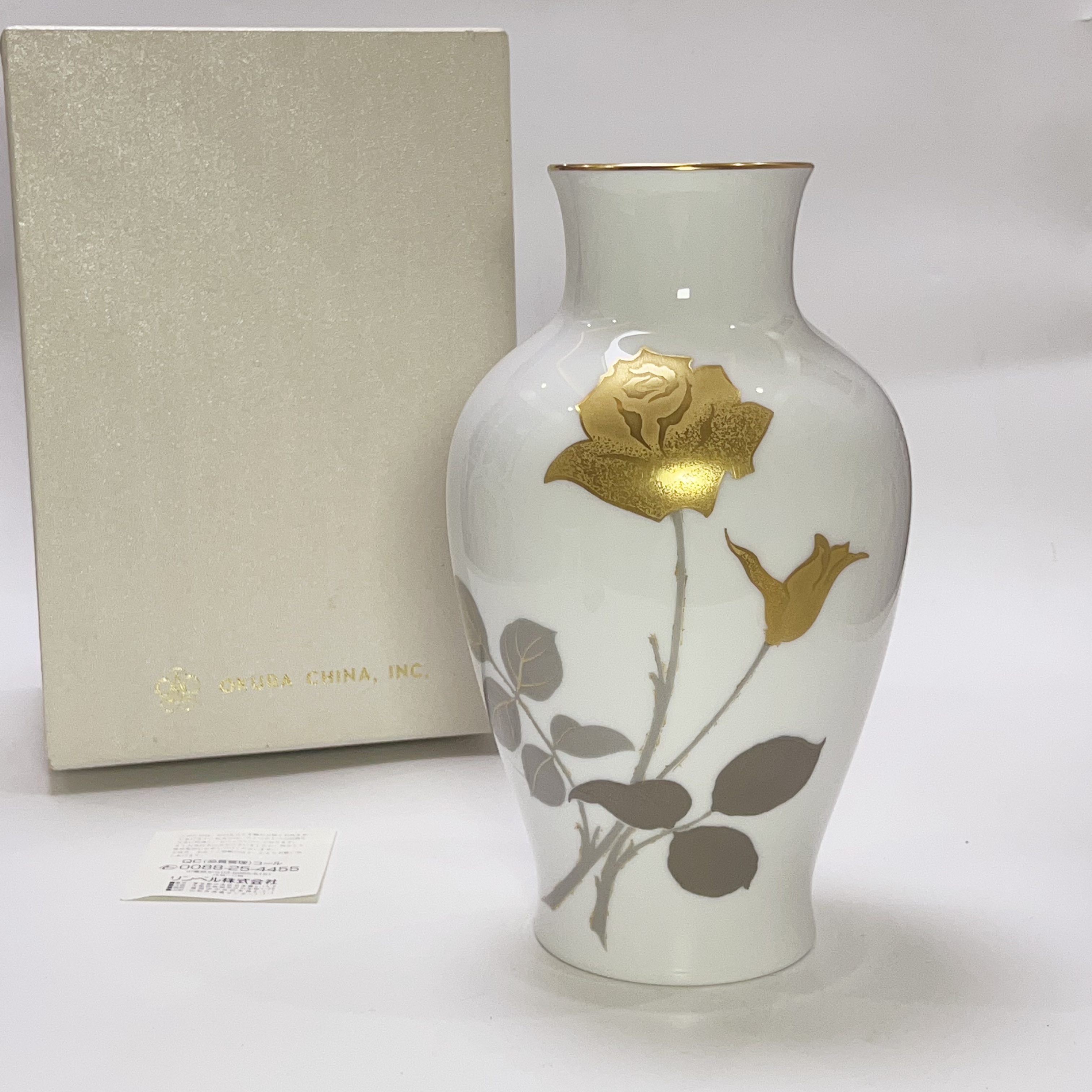 日本 回流 大仓陶园OKURA 24K金银浮雕 金蚀玫瑰 大花瓶 花器摆件