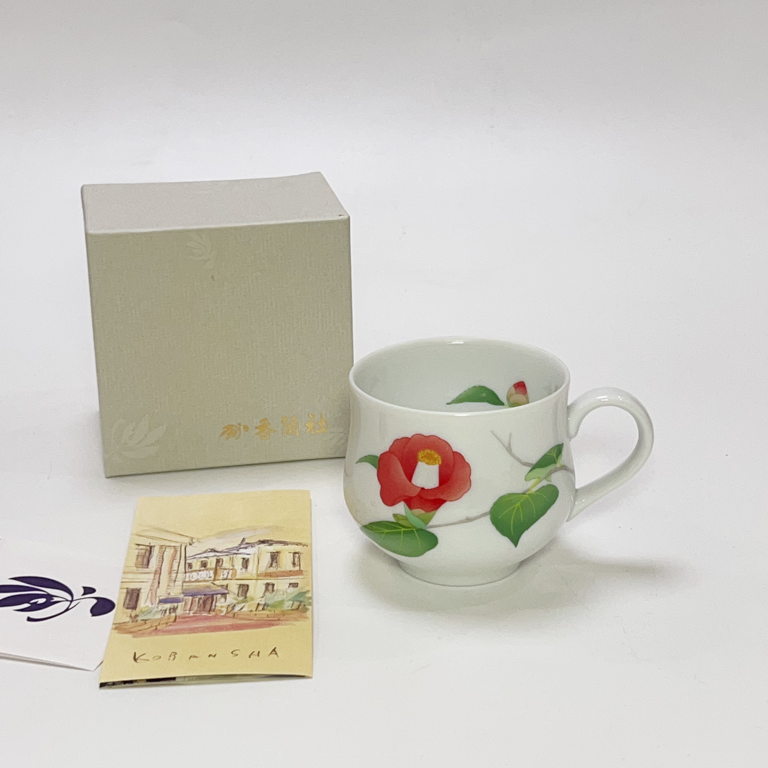 日本 回流 香兰社 内外绘 山茶花 骨瓷 马克杯 咖啡杯