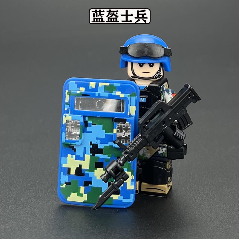 维和防暴特种兵部队蓝盔士兵人偶