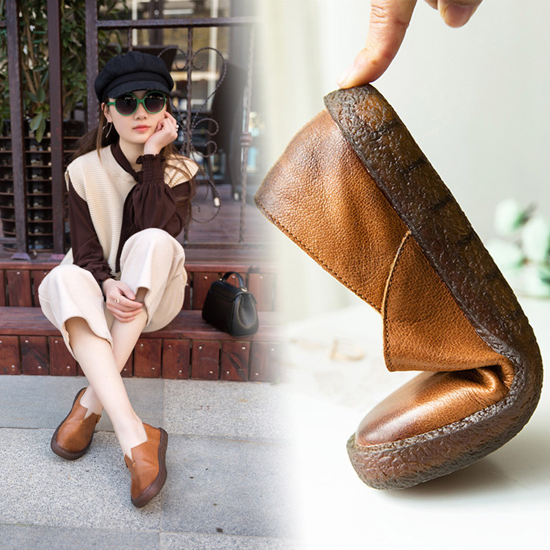 真皮单鞋软底2019夏秋新款百搭平底乐福鞋孕妇鞋牛筋底复古懒人鞋|ruв категории Женская обувь, низкий чистка - от Buy2taobao.com для оказания профессиональной услуги покупки агента Taobao