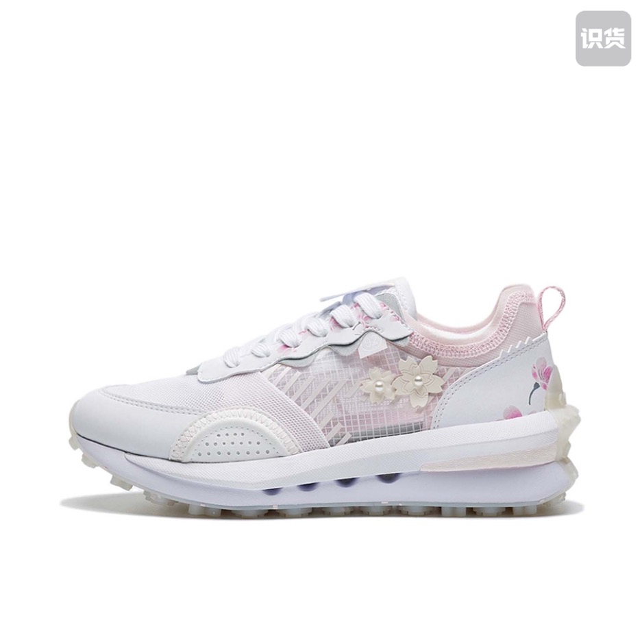 LiNing李宁 方圆 V2 樱花低帮休闲鞋 女款 白粉AGCS026-2广东66仓