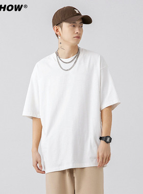 VIISHOW纯棉白色短袖男夏季潮牌休闲宽松重磅纯色t恤简约情侣上衣