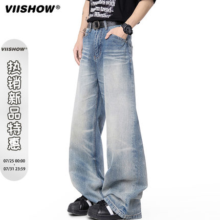VIISHOW潮牌美式微喇水洗牛仔裤男复古宽松高街百搭cleanfit长裤