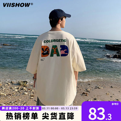 VIISHOW冰丝短袖t恤男夏季半袖ins潮流宽松兔子卡通情侣字母上衣